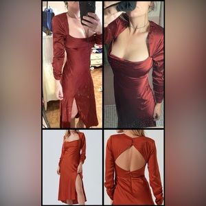 ASTR THE LABEL GRACIE LONG SLEEVE CUTOUT SATIN MIDI DRESS NEW! Size small